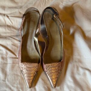 Studio 9 Pink and Gold Metallic Snakeskin Slingback Heels, Size 9 1/2
